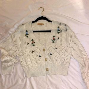 Cream sweater with blue and pink flowers